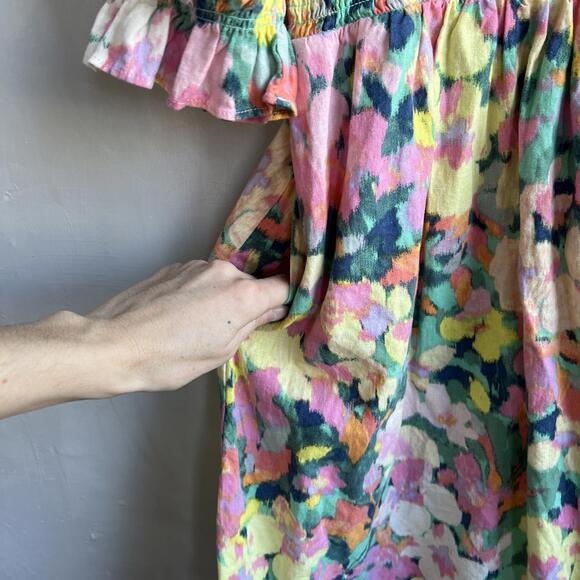 GAP Puffed sleeve linen-blend floral smocked midi Dress - Picture 12 of 14